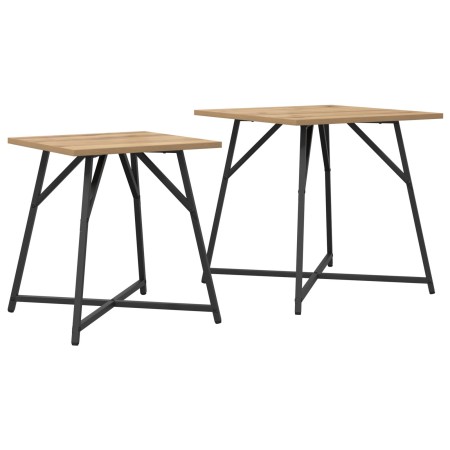 Juego de 2 Mesas Auxiliares  en Roble Artesanal con Madera Compuesta y Metal | Foro24.es | Tu tienda online para hogar, jardín y más Foro24.es
