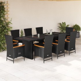 Set de comedor de jardín 9 pzas y cojines ratán sintético negro en Conjuntos de jardín | Comprar online en Foru.es