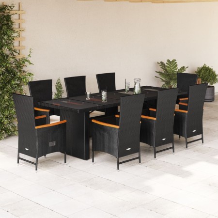 Set de comedor de jardín 9 pzas y cojines ratán sintético negro en Conjuntos de jardín | Comprar online en Foru.es