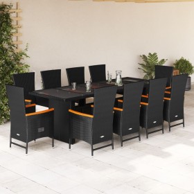 Set de comedor jardín 11 pzas con cojines ratán sintético negro en Conjuntos de jardín | Comprar online en Foru.es