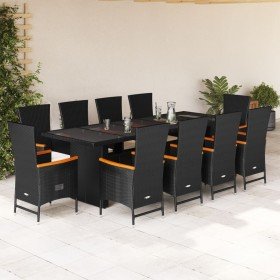 Set de comedor jardín 11 pzas con cojines ratán sintético negro en Conjuntos de jardín | Comprar online en Foru.es