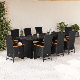 Set de comedor de jardín 9 pzas y cojines ratán sintético negro en Conjuntos de jardín | Comprar online en Foru.es