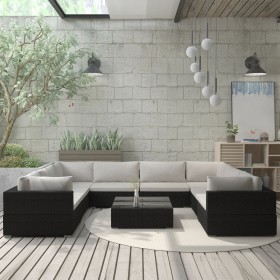 Set de muebles de jardín 9 pzas y cojines ratán sintético negro de , Conjuntos de jardín - Ref: Foro24-46786, Precio: 979,27 ...