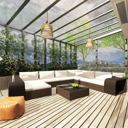 Set muebles de jardín 10 pzas y cojines ratán sintético marrón | Foro24.es | Tu tienda online para hogar, jardín y más Foro24.es