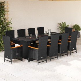 Set de comedor jardín 11 pzas con cojines ratán sintético negro en Conjuntos de jardín | Comprar online en Foru.es