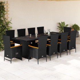 Set de comedor jardín 11 pzas con cojines ratán sintético negro en Conjuntos de jardín | Comprar online en Foru.es