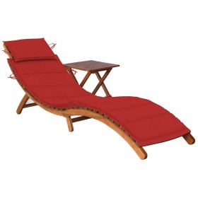 Tumbona de jardín con mesa y cojín madera maciza de acacia de , Tumbonas - Ref: Foro24-3061593, Precio: 203,63 €, Descuento: %