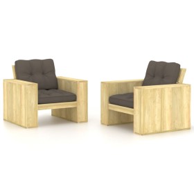 Silla de jardín cojines 2 uds gris taupe madera pino impregnada de , Sillas de jardín - Ref: Foro24-3065797, Precio: 406,49 €...