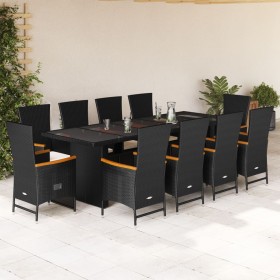 Set de comedor jardín 11 pzas con cojines ratán sintético negro en Conjuntos de jardín | Comprar online en Foru.es