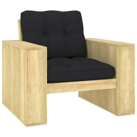 Silla de jardín y cojines negro madera pino impregnada de , Sillas de jardín - Ref: Foro24-3065748, Precio: 176,64 €, Descuen...