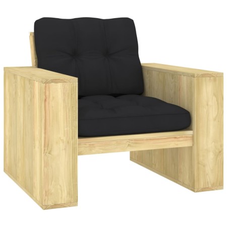 Silla de jardín y cojines negro madera pino impregnada de , Sillas de jardín - Ref: Foro24-3065748, Precio: 176,64 €, Descuen...