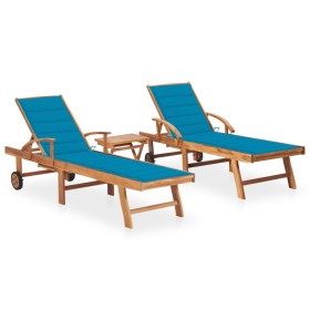 Tumbonas con mesa y cojín 2 unidades madera maciza de teca de , Tumbonas - Ref: Foro24-3073175, Precio: 564,99 €, Descuento: %