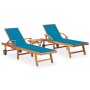 Tumbonas con mesa y cojín 2 unidades madera maciza de teca de , Tumbonas - Ref: Foro24-3073175, Precio: 564,99 €, Descuento: %