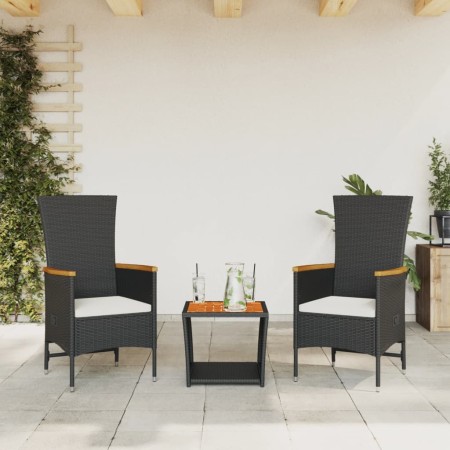 Set comedor de jardín 3 pzas con cojines ratán sintético negro en Conjuntos de jardín | Comprar online en Foru.es
