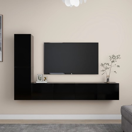 Set de muebles de salón TV 4 pzas madera de ingeniería negro de , Muebles TV - Ref: Foro24-3078779, Precio: 144,79 €, Descuen...