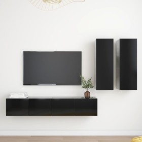 Set de muebles de salón TV 4 piezas madera de ingeniería negro de , Muebles TV - Ref: Foro24-3078791, Precio: 172,20 €, Descu...