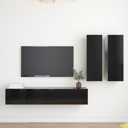 Set de muebles de salón TV 4 piezas madera de ingeniería negro de , Muebles TV - Ref: Foro24-3078791, Precio: 172,20 €, Descu...