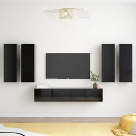 Set de muebles de salón TV 6 piezas madera ingeniería negro de , Muebles TV - Ref: Foro24-3078785, Precio: 253,82 €, Descuent...