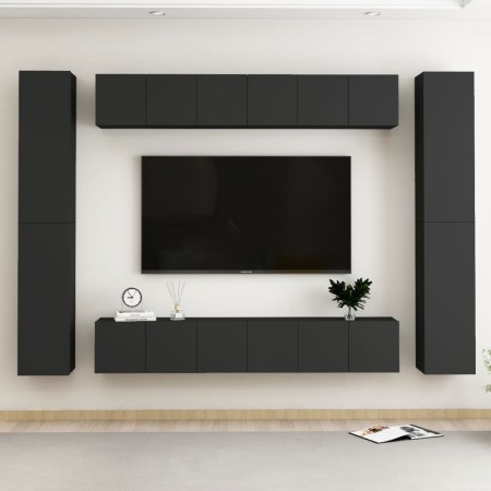 Set de muebles de salón TV 10 piezas madera ingeniería negro de , Muebles TV - Ref: Foro24-3078770, Precio: 401,25 €, Descuen...