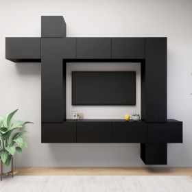 Set de muebles de salón TV 8 piezas madera ingeniería negro de , Muebles TV - Ref: Foro24-3078843, Precio: 452,14 €, Descuent...