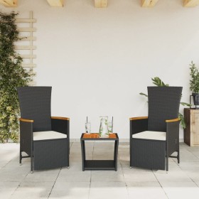 Set comedor de jardín 3 pzas con cojines ratán sintético negro en Conjuntos de jardín | Comprar online en Foru.es