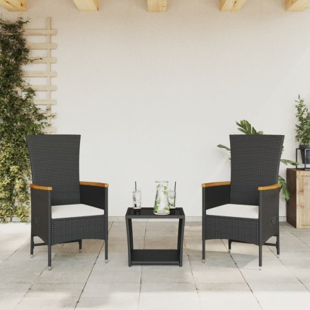 Set comedor de jardín 3 pzas con cojines ratán sintético negro en Conjuntos de jardín | Comprar online en Foru.es