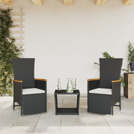 Set comedor de jardín 3 pzas con cojines ratán sintético negro en Conjuntos de jardín | Comprar online en Foru.es