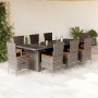 Set comedor jardín 9 pzas y cojines ratán sintético gris en Conjuntos de jardín | Comprar online en Foru.es