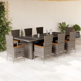 Set comedor jardín 9 pzas y cojines ratán sintético gris en Conjuntos de jardín | Comprar online en Foru.es