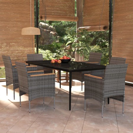 Juego de comedor de jardín 7 piezas con cojines gris y negro de , Conjuntos de jardín - Ref: Foro24-3099351, Precio: 603,44 €...