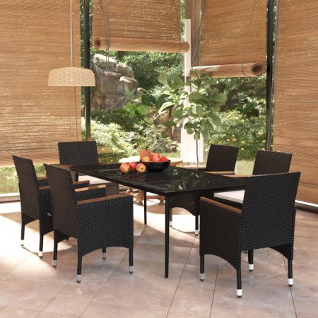 Juego de comedor de jardín 7 piezas con cojines negro de , Conjuntos de jardín - Ref: Foro24-3099345, Precio: 534,51 €, Descu...