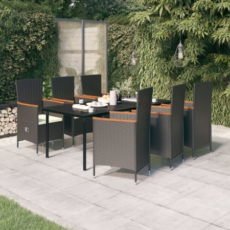 Juego de comedor de jardín 7 piezas con cojines negro de , Conjuntos de jardín - Ref: Foro24-3099429, Precio: 1,00 €, Descuen...