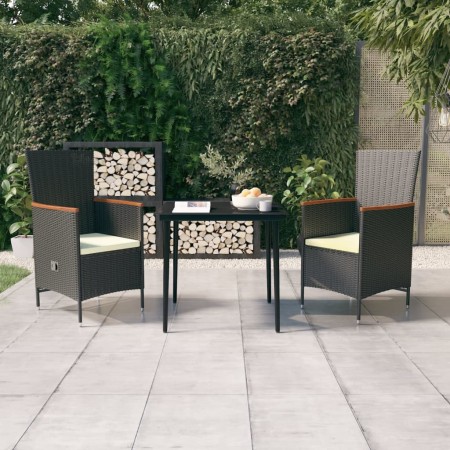Juego de comedor de jardín 3 piezas con cojines negro de , Conjuntos de jardín - Ref: Foro24-3099443, Precio: 379,66 €, Descu...