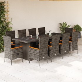 Set de comedor de jardín 11 pzas y cojines ratán sintético gris en Conjuntos de jardín | Comprar online en Foru.es