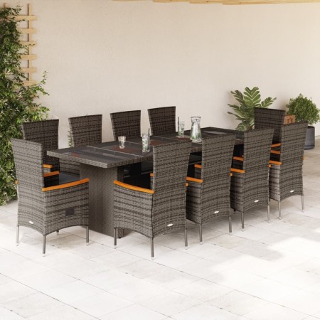 Set de comedor de jardín 11 pzas y cojines ratán sintético gris en Conjuntos de jardín | Comprar online en Foru.es