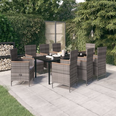 Juego de comedor de jardín 9 pzas con cojines gris de , Conjuntos de jardín - Ref: Foro24-3099436, Precio: 1,00 €, Descuento: %