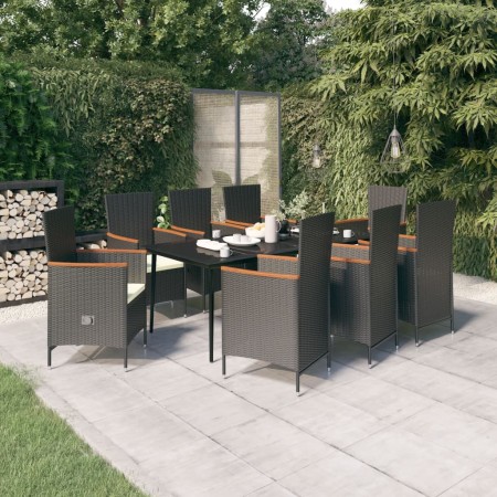 Juego de comedor de jardín 9 piezas con cojines negro de , Conjuntos de jardín - Ref: Foro24-3099448, Precio: 1,00 €, Descuen...