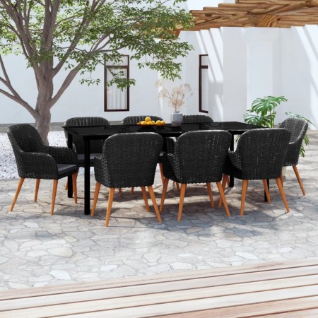Juego de comedor de jardín 9 piezas con cojines negro de , Conjuntos de jardín - Ref: Foro24-3099510, Precio: 967,67 €, Descu...