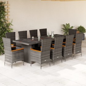 Set de comedor de jardín 11 pzas y cojines ratán sintético gris en Conjuntos de jardín | Comprar online en Foru.es