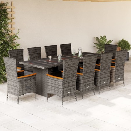 Set de comedor de jardín 11 pzas y cojines ratán sintético gris en Conjuntos de jardín | Comprar online en Foru.es