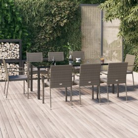 Set comedor jardín 9 pzas y cojines ratán sintético negro gris de , Conjuntos de jardín - Ref: Foro24-3185142, Precio: 679,98...