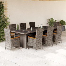 Set comedor jardín 9 pzas y cojines ratán sintético gris en Conjuntos de jardín | Comprar online en Foru.es