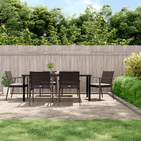 Juego comedor jardín 7 piezas y cojines ratán sintético y acero de , Conjuntos de jardín - Ref: Foro24-3186997, Precio: 631,8...