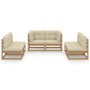 Juego de muebles de jardín 6 pzas y cojines madera pino maciza de vidaXL, Conjuntos de jardín - Ref: Foro24-3076462, Precio: ...