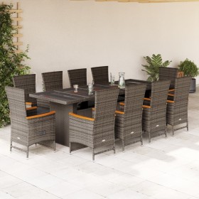 Set de comedor de jardín 11 pzas y cojines ratán sintético gris en Conjuntos de jardín | Comprar online en Foru.es