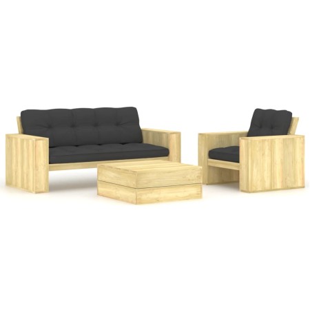 Set muebles de jardín y cojines 3 pzas madera pino impregnada de , Conjuntos de jardín - Ref: Foro24-3065774, Precio: 599,22 ...