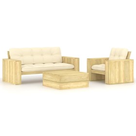 Set muebles de jardín y cojines 3 pzas madera pino impregnada de , Conjuntos de jardín - Ref: Foro24-3065776, Precio: 586,16 ...