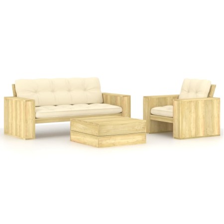 Set muebles de jardín y cojines 3 pzas madera pino impregnada de , Conjuntos de jardín - Ref: Foro24-3065776, Precio: 586,16 ...
