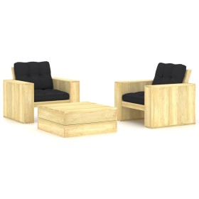 Set muebles de jardín y cojines 3 pzas madera pino impregnada de , Conjuntos de jardín - Ref: Foro24-3065811, Precio: 447,94 ...