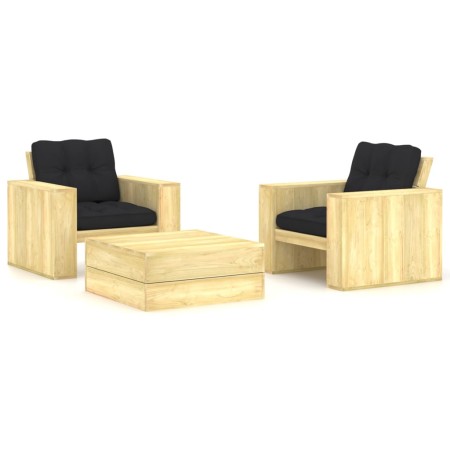 Set muebles de jardín y cojines 3 pzas madera pino impregnada de , Conjuntos de jardín - Ref: Foro24-3065811, Precio: 447,94 ...